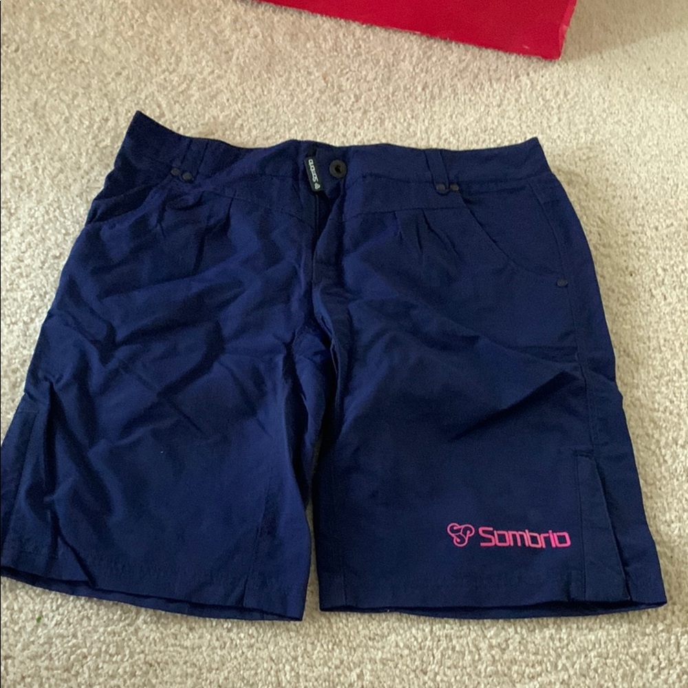 Sombrio Girls Xl biking Navy Blue Shorts with Pink Logo